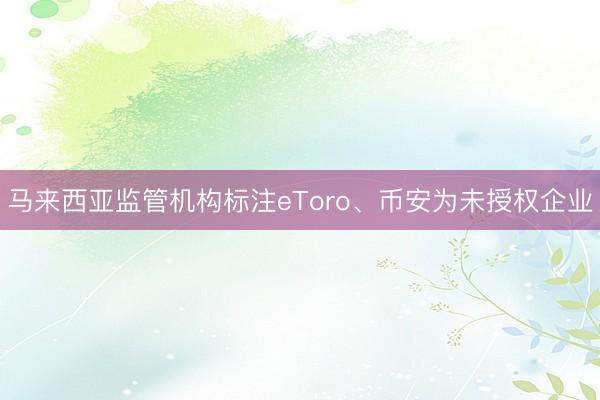 马来西亚监管机构标注eToro、币安为未授权企业