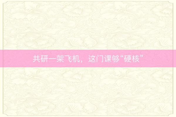 共研一架飞机，这门课够“硬核”