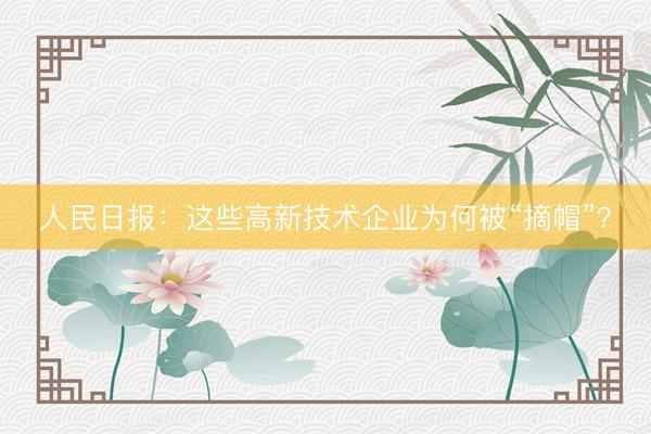 人民日报：这些高新技术企业为何被“摘帽”？