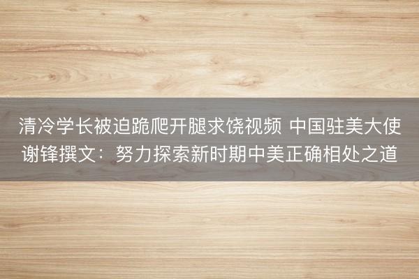 清冷学长被迫跪爬开腿求饶视频 中国驻美大使谢锋撰文：努力探索新时期中美正确相处之道