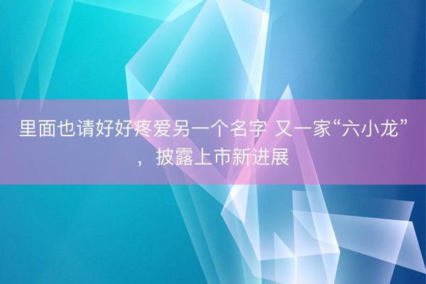 里面也请好好疼爱另一个名字 又一家“六小龙”，披露上市新进展