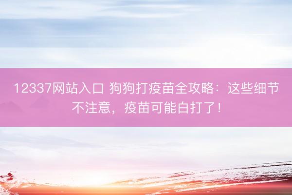 12337网站入口 狗狗打疫苗全攻略：这些细节不注意，疫苗可能白打了！