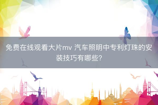 免费在线观看大片mv 汽车照明中专利灯珠的安装技巧有哪些？