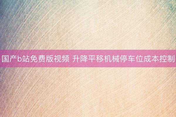 国产b站免费版视频 升降平移机械停车位成本控制