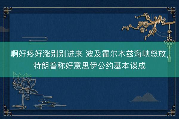 啊好疼好涨别别进来 波及霍尔木兹海峡怒放，特朗普称好意思伊公约基本谈成