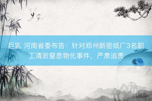 巨乳 河南省委布告：针对郑州新密纸厂3名职工清淤窒息物化事件，严肃追责