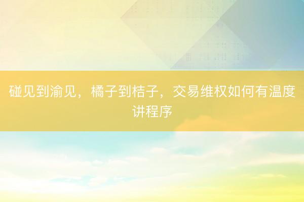 碰见到渝见，橘子到桔子，交易维权如何有温度讲程序